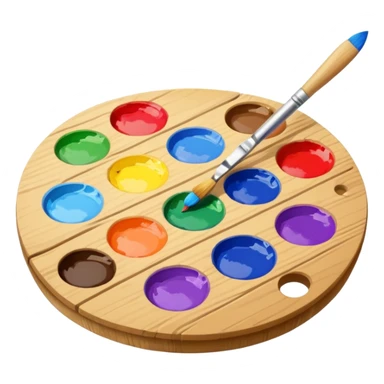 artist palette with colorful paints and a brush sticker