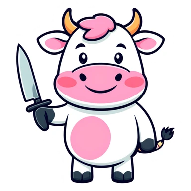 Pink cow grinning holding a knife  sticker