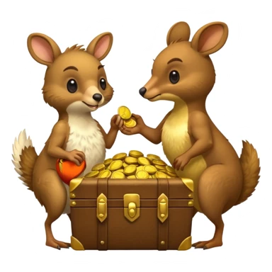 Kiwi bird and kangaroo fighting for gold sticker