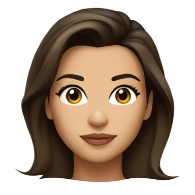 3/4 face, contrasted, shadow, light, Eva Longoria expression, thin nose, brunette woman, hazel eyes, long eyelashes, dark shoulder shaded hair, white t-shirt sticker