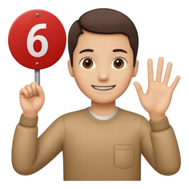 Un bonhomme tenant une pancarte avec le numéro 6 dans la main gauche et une pancarte avec le numéro 7 dans la main droite  sticker