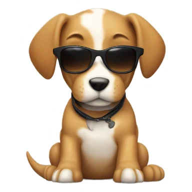 Puppy rides dinosaur the puppy is light brown and white Dino is wearing sunglasses  sticker