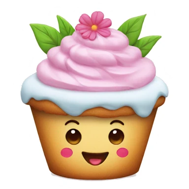 Happy cupcake with the icing a flowers on top  sticker