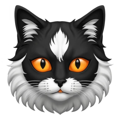 black and white long hair cat. black nose. black splotch near nose on the right side. black mask. white chest.  sticker
