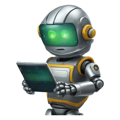Secret half man half robot agent with a spyglass looking reviewing multicolor lines of code sticker