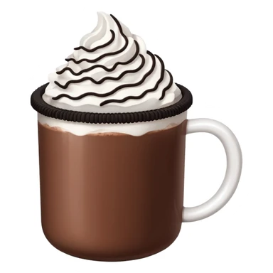 Hot chocolate with whipped cream and marshmallows on top of the whipped cream and also crunched Oreo crumbs. sticker