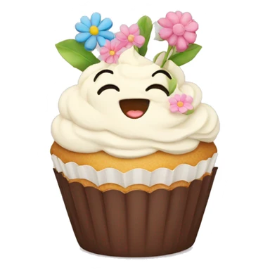 Happy cupcake with flowers on top  sticker