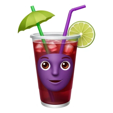 maroon purple cocktail with a lime wedge in the drink in a plastic cup with lid and straw - no lime on edge

 sticker