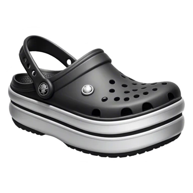 Black platform crocs with silver jibbits sticker