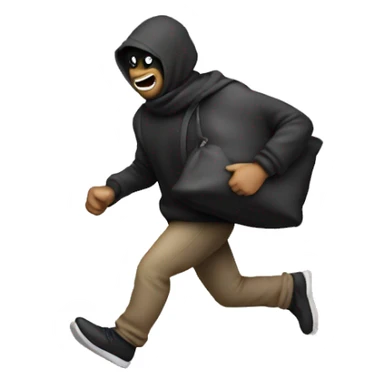 Thief with money bag over shoulders running looking back sticker