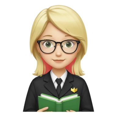 Girl student wearing uniform, glasses, hold green book in front of their chest, blonde long straight hair, white skin sticker
