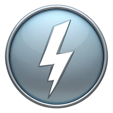 A lightning bolt emoji made of polished silver chrome, sharp yet rounded edges, glossy metallic surface, soft reflections, minimal futuristic design, iOS emoji style, centered, clean white background sticker