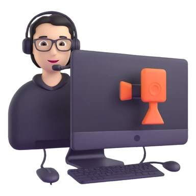 person streaming on webcam with computer sticker