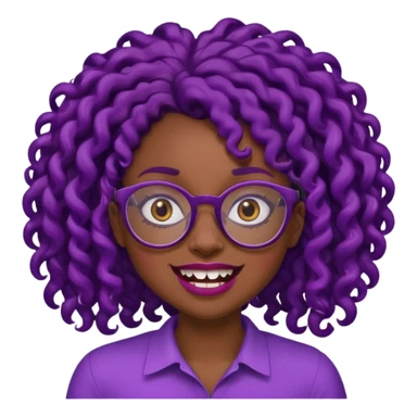 nerd emoji like with glasses and silly exaggerated buck teeth but it’s a black girl with dark purple curly hair sticker