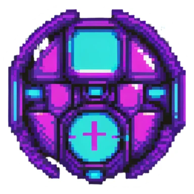 futuristic cyberpunk pixel art icon, vivid neon colors purple magenta cyan, minimal expressive design, 32x32, centered, high contrast, transparent background, no text, suitable for dark background, music platform symbol Spotify YouTube Deezer SoundCloud sticker