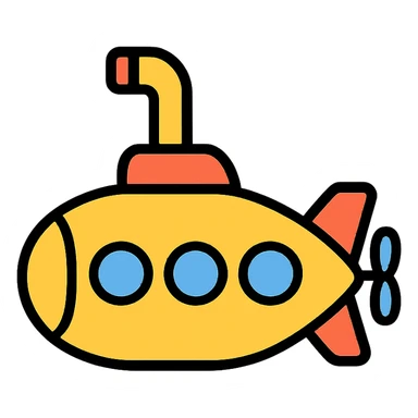 submarine, lineal color outlined icon style, playful, friendly, with a periscope sticker