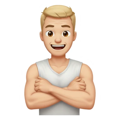 arms crossed holding neck laughing angry guy sticker