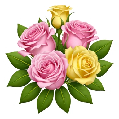 A mixed bouquet of four flowers, featuring pink roses and yellow lisianthus. sticker