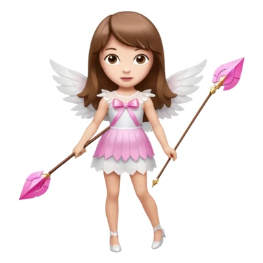 Hada de piel clara cupido pequeña  de cabello largo lacio castaño con flequillo y ojos cafés  vestida con algo sensual semitransparente corto color blanco o rojo con 1 arco y una sola flecha que combinen y labios rositas tipo Barbie pero en hada cupido de cuerpo completo de pies a cabeza   sticker