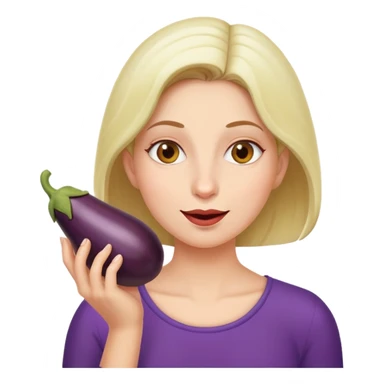 Woman eating an eggplant sticker