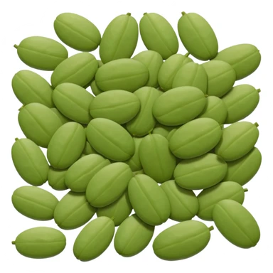 pumpkin seeds, loose scatter, pale green, smooth flat oval shapes, soft matte surface, slight variation in size and tone, natural shelled look, no extras, soft lighting, emoji scale sticker
