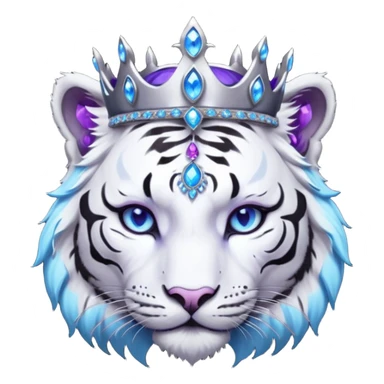 ESO Female white/black tiger khajiit leader of the umbral rose, glowing blue eyes, glowing blue 'third eye' gem; silver crown/tiara with purple gems  sticker