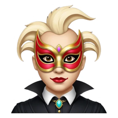 masked circus acrobat portrait, head and shoulders only, elegant carnival mask, dark outfit collar, dramatic expression, 3D cartoon, mobile game icon style, clean background, no text, no watermark
 
 sticker