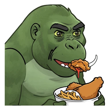 A gorilla eating fried chicken  sticker