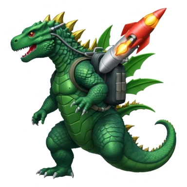 Godzilla flying with a rocket pack sticker