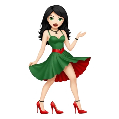 🕵🏻‍♀️💦🧥 black hair , green eyes , red high heels , dominatrix dress , laughing  sticker