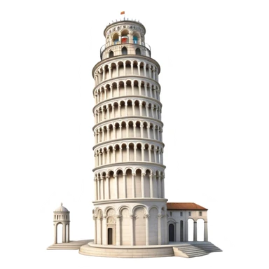 Cinematic Realistic Leaning Tower of Pisa Landmark Emoji, showcasing the iconic medieval tower with intricate stonework rendered with dynamic lighting and detailed textures. sticker