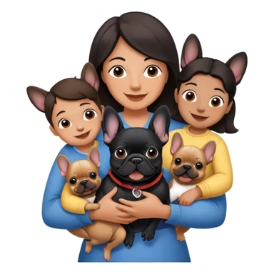 Mother with one black French bulldog and 4 children  sticker