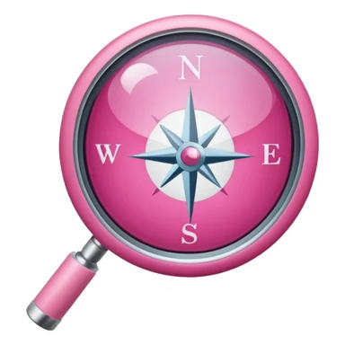 mix light pink dark pink and white girly internet compass logo with a small magnifying glass sticker