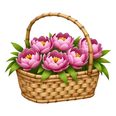 bamboo basket, peony flowers sticker