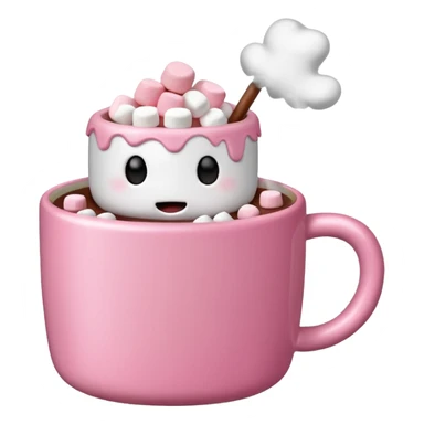 Pinke Tasse heiße Schokolade mit mini marshmallow , ohne Gesicht sticker