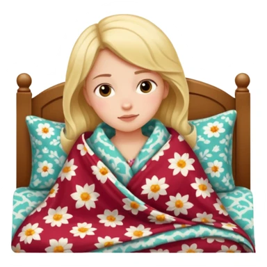 girl snuggled under blanket in bed sticker
