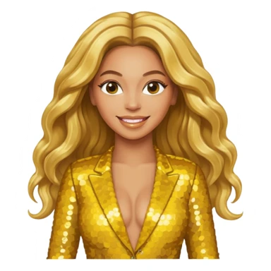 Beyonce from Destiny's Child with long golden blonde hair, yellow sequin outfit sticker