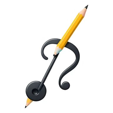 Minimalistic flat vector icon, iOS style, thin black contour on white background. Musical note with a pencil crossing it. Clean, no text, no shadows sticker
