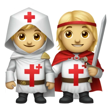 blond haired Masonic knight Templar wearing a white tunic with a Red Cross on the front and a white mantle with a hood with a Red Cross on the left side and a male face with a red cap and holding a sword. sticker
