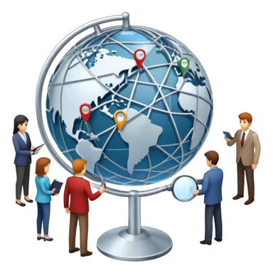 An icon featuring a group of people, a network diagram, and a magnifying glass, symbolizing sociology. The design includes a globe and interconnected lines, representing social structures and relationships. Transparent background highlights the study of societies and human behavior. sticker