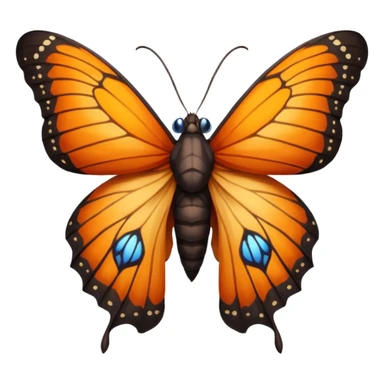 moth with blue eyes mornach butterfly wings orange and yellow with red godzilla eyes on the wings, brown tail, black Moth Insect Arms and legs almost like mothra sticker