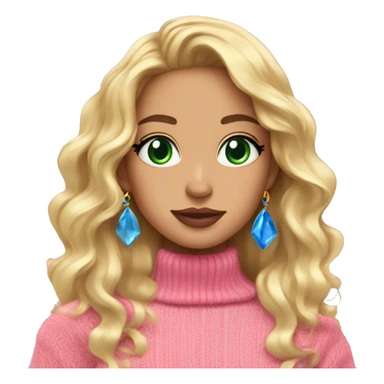 girl pink sweater pink lipstick green eyes blue earrings pink nails golden wavy long hair full body sticker