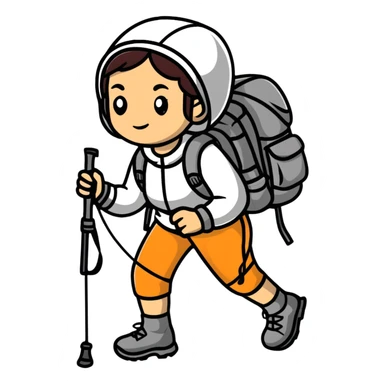 female mountain climber with backpack and hiking poles sticker