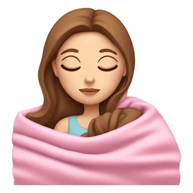 White girl with brown hair sleeping with pink blanket sticker