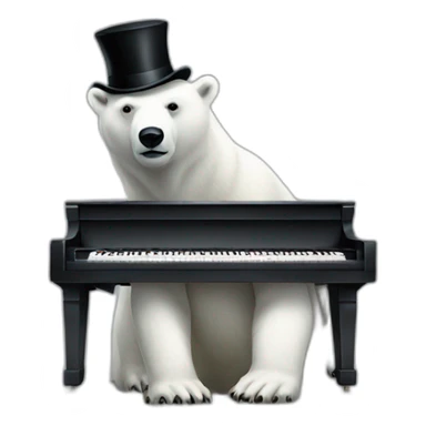 Polar Bear in a gray suit and black top hat playing a piano sticker