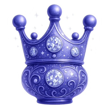 Edit this crown to become a small, ultra-luxurious elixir bottle: keep the crown shape and color #7986cb, bottom transitions into a bottle/flask, add intricate silver and holographic details, maximum magical shine and sparkles, very small neck, seamless bottom, floating, transparent background, no base or shadow, modern, collection style. Style: modern luxury collection, transparent background, floating, intricate silver and holographic details, maximum magical shine and sparkles. sticker