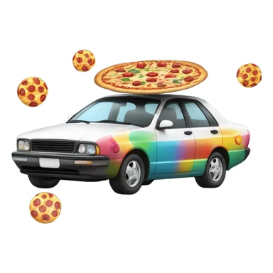 car eating pizza while juggling balls sticker