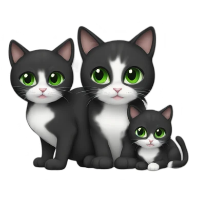 Mom Cat With Her Kittens black color with green eyes sticker