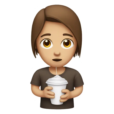 sad friend with paper cup and string brown haired sticker