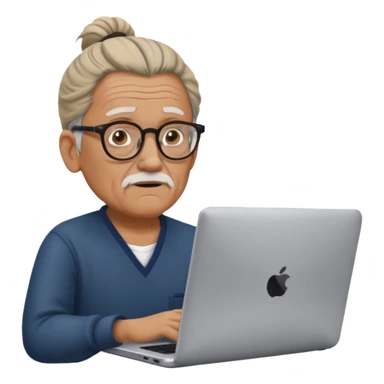 confused old man with a man bun, on a laptop sticker